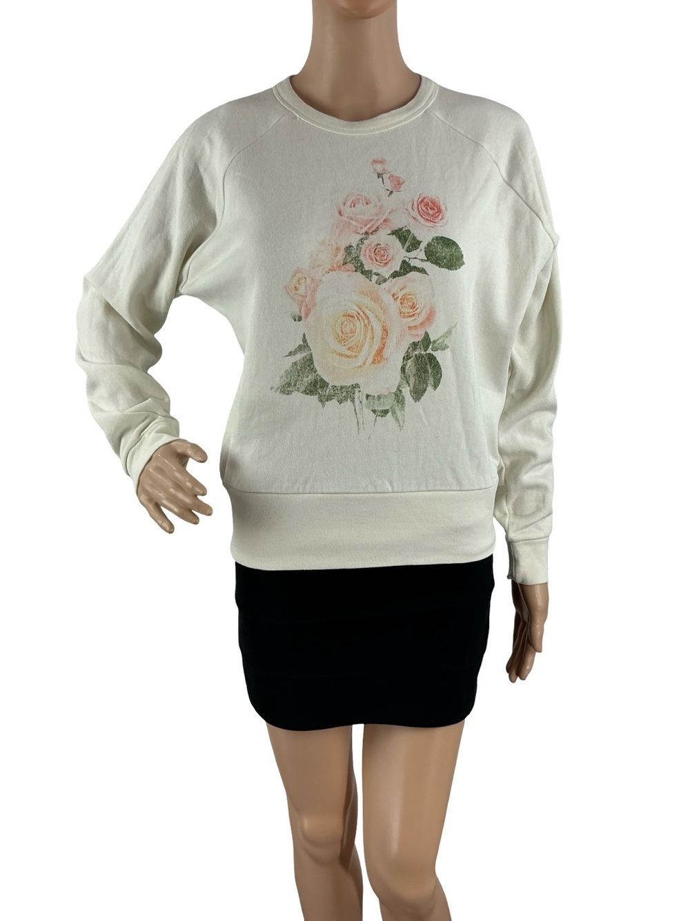 Chaser Ivory Rose Floral Fleece Crewneck Sweatshirt Size S
